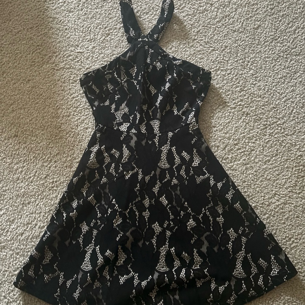 black lace halter neck dress